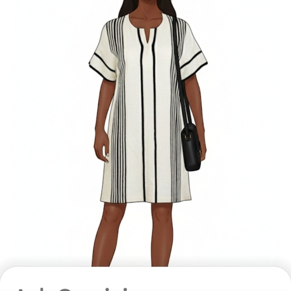 St. John Dresses & Skirts - St John white black Terry Cloth  striped knit tunic dress size L